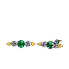 Minimal Atzi Küpe - Yeşil kuvars, pırlanta ve sitrin 925 ayar gümüş küpe (0.12 karat) #1u6ev40