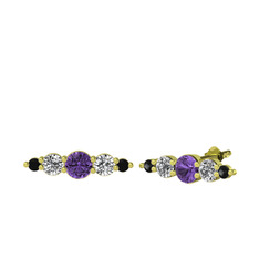 Ametist, swarovski ve siyah zirkon 18 ayar altın küpe