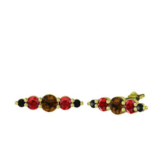 Minimal Atzi Küpe - Dumanlı kuvars, garnet ve siyah zirkon 925 ayar altın kaplama gümüş küpe #1ug76fg