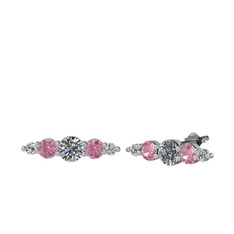 Minimal Atzi Küpe - Swarovski, pembe kuvars ve beyaz zirkon 8 ayar beyaz altın küpe #1ui9fuw