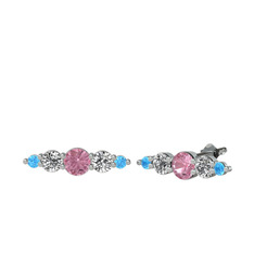 Minimal Atzi Küpe - Pembe kuvars, swarovski ve akuamarin 8 ayar beyaz altın küpe #1un3f6h