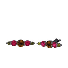 Minimal Atzi Küpe - Dumanlı kuvars, rodolit garnet ve peridot 925 ayar siyah rodyum kaplama gümüş küpe #1v785vp