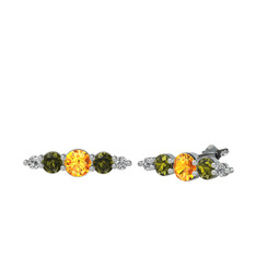 Sitrin, peridot ve swarovski 925 ayar gümüş küpe
