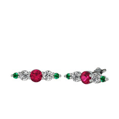 Rodolit garnet, swarovski ve yeşil kuvars 18 ayar beyaz altın küpe