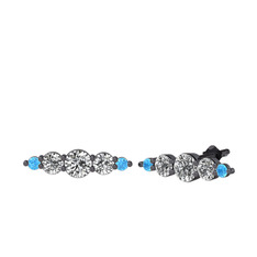 Minimal Atzi Küpe - Beyaz zirkon, swarovski ve akuamarin 925 ayar siyah rodyum kaplama gümüş küpe #1vvvt13