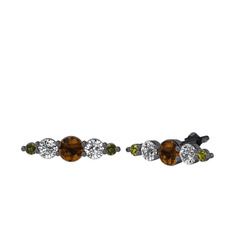 Minimal Atzi Küpe - Dumanlı kuvars, swarovski ve peridot 925 ayar siyah rodyum kaplama gümüş küpe #1vy7ru9