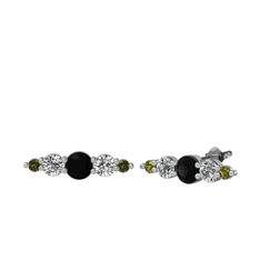 Siyah zirkon, swarovski ve peridot 8 ayar beyaz altın küpe