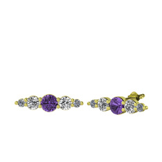 Ametist, swarovski ve pırlanta 18 ayar altın küpe (0.03 karat)