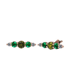 Peridot, yeşil kuvars ve pırlanta 18 ayar rose altın küpe (0.03 karat)