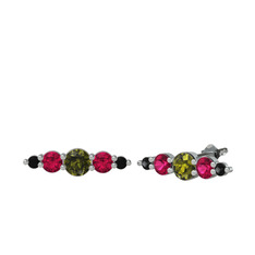 Peridot, rodolit garnet ve siyah zirkon 18 ayar beyaz altın küpe