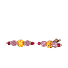 Minimal Atzi Küpe - Sitrin, pembe kuvars ve rodolit garnet 925 ayar rose altın kaplama gümüş küpe #1wmh4q1