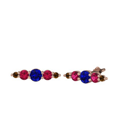 Lab safir, rodolit garnet ve dumanlı kuvars 18 ayar rose altın küpe
