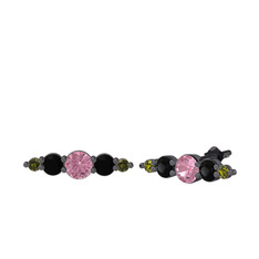 Minimal Atzi Küpe - Pembe kuvars, siyah zirkon ve peridot 925 ayar siyah rodyum kaplama gümüş küpe #1x1d9t1