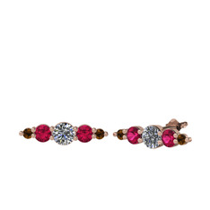 Swarovski, rodolit garnet ve dumanlı kuvars 18 ayar rose altın küpe