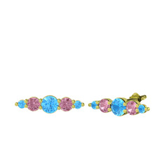 Akuamarin ve pembe kuvars 14 ayar altın küpe