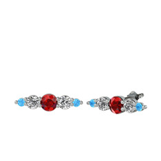 Garnet, swarovski ve akuamarin 18 ayar beyaz altın küpe
