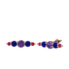 Minimal Atzi Küpe - Ametist, lab safir ve rodolit garnet 925 ayar rose altın kaplama gümüş küpe #1x2fp90