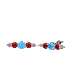 Minimal Atzi Küpe - Akuamarin, garnet ve pembe kuvars 14 ayar beyaz altın küpe #1x9kw38