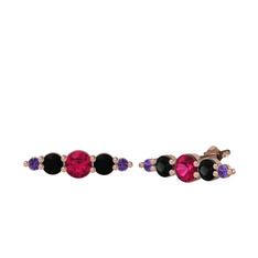 Minimal Atzi Küpe - Rodolit garnet, siyah zirkon ve ametist 8 ayar rose altın küpe #1xcb867