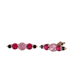 Minimal Atzi Küpe - Pembe kuvars, rodolit garnet ve siyah zirkon 14 ayar rose altın küpe #1xe2m5u