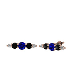 Minimal Atzi Küpe - Lab safir, siyah zirkon ve swarovski 925 ayar rose altın kaplama gümüş küpe #1xgvu3n