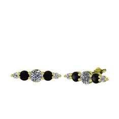 Minimal Atzi Küpe - Pırlanta, siyah zirkon ve swarovski 14 ayar altın küpe (0.32 karat) #1xidaxi