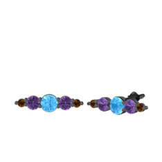 Minimal Atzi Küpe - Akuamarin, ametist ve dumanlı kuvars 925 ayar siyah rodyum kaplama gümüş küpe #1xik5pk