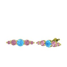 Akuamarin ve pembe kuvars 8 ayar altın küpe