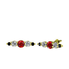 Garnet, swarovski ve siyah zirkon 18 ayar altın küpe