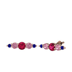 Rodolit garnet, pembe kuvars ve lab safir 14 ayar rose altın küpe