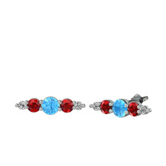 Minimal Atzi Küpe - Akuamarin, garnet ve beyaz zirkon 14 ayar beyaz altın küpe #1xrf6jc