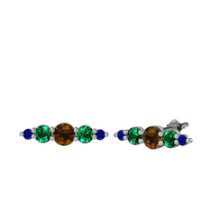 Minimal Atzi Küpe - Dumanlı kuvars, yeşil kuvars ve lab safir 18 ayar beyaz altın küpe #1xtmdf3