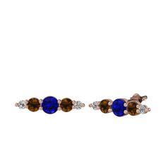 Minimal Atzi Küpe - Lab safir, dumanlı kuvars ve swarovski 925 ayar rose altın kaplama gümüş küpe #1xwcabi
