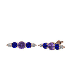Ametist, lab safir ve swarovski 14 ayar rose altın küpe