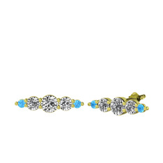 Minimal Atzi Küpe - Beyaz zirkon, swarovski ve akuamarin 14 ayar altın küpe #1y88z30