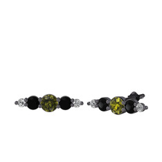 Minimal Atzi Küpe - Peridot, siyah zirkon ve swarovski 925 ayar siyah rodyum kaplama gümüş küpe #1y9ckkd