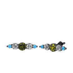 Minimal Atzi Küpe - Peridot, swarovski ve akuamarin 925 ayar siyah rodyum kaplama gümüş küpe #1yba4gn