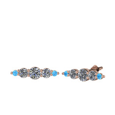 Minimal Atzi Küpe - Swarovski, pırlanta ve akuamarin 18 ayar rose altın küpe (0.12 karat) #1yefdwk