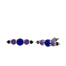 Minimal Atzi Küpe - Lab safir, ametist ve siyah zirkon 18 ayar beyaz altın küpe #1yefoyq