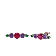 Rodolit garnet, ametist ve yeşil kuvars 8 ayar rose altın küpe
