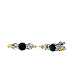 Minimal Atzi Küpe - Siyah zirkon, swarovski ve sitrin 925 ayar gümüş küpe #1ylad1i