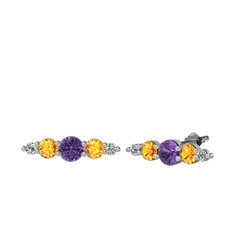 Ametist, sitrin ve swarovski 925 ayar gümüş küpe