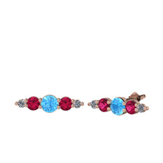 Akuamarin, rodolit garnet ve pırlanta 8 ayar rose altın küpe (0.03 karat)