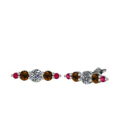 Pırlanta, dumanlı kuvars ve rodolit garnet 14 ayar beyaz altın küpe (0.32 karat)