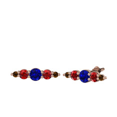 Lab safir, garnet ve dumanlı kuvars 14 ayar rose altın küpe