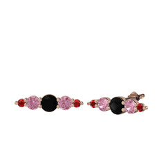 Minimal Atzi Küpe - Siyah zirkon, pembe kuvars ve garnet 14 ayar rose altın küpe #2dbqpw