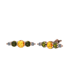 Minimal Atzi Küpe - Sitrin, peridot ve pırlanta 925 ayar rose altın kaplama gümüş küpe (0.03 karat) #2sm479