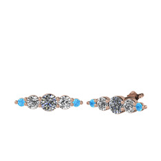 Minimal Atzi Küpe - Swarovski, beyaz zirkon ve akuamarin 18 ayar rose altın küpe #2wd483