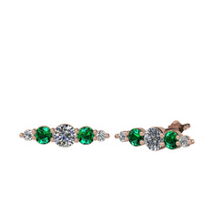 Minimal Atzi Küpe - Pırlanta, yeşil kuvars ve swarovski 8 ayar rose altın küpe (0.32 karat) #316j4a