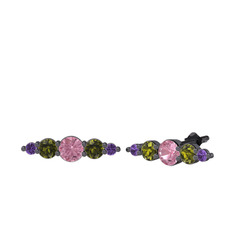 Minimal Atzi Küpe - Pembe kuvars, peridot ve ametist 925 ayar siyah rodyum kaplama gümüş küpe #31v10j